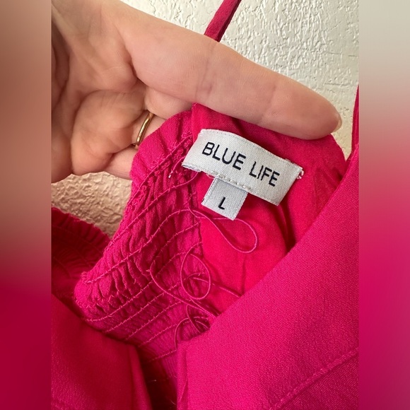 Blue Life Donia Mini Dress Hot Magenta Pink Large Smocked - Picture 5 of 8